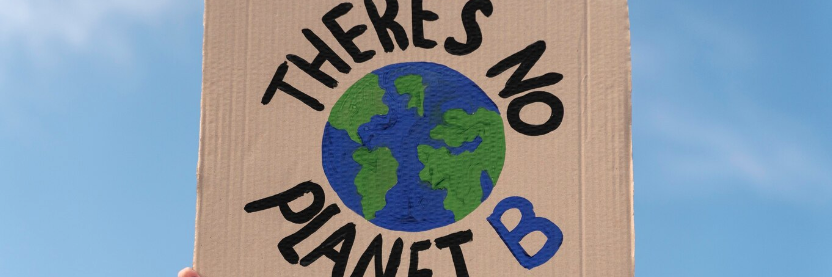 Et papskilt med teksten: There's no planet B