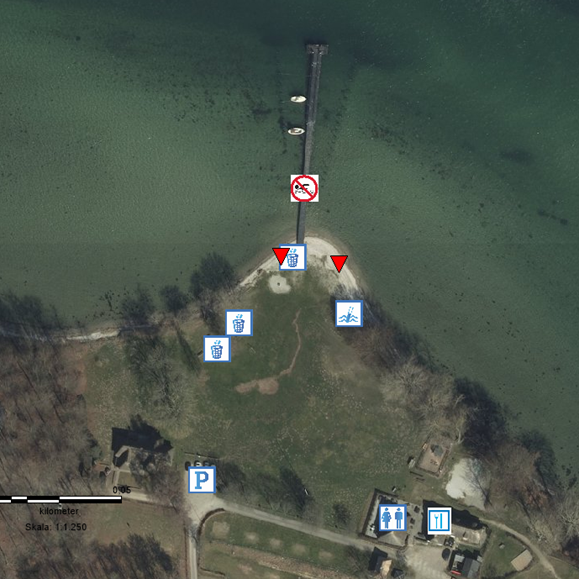 Her ser du en oversigt over de forskellige steder ved stranden.