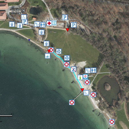 Her ser du en oversigt over de forskellige steder ved stranden.