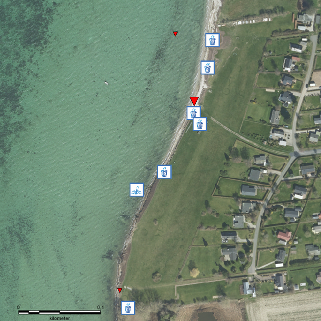 Her ser du en oversigt over de forskellige steder ved stranden.