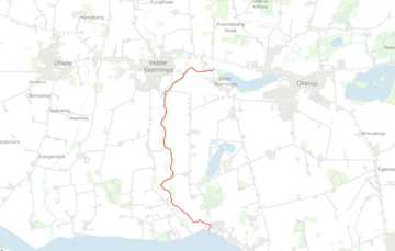 Projektstrækningen vist med rødt på kortudsnit