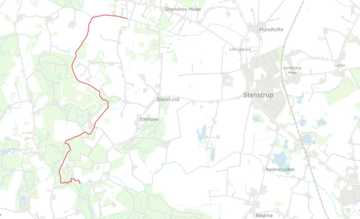 Projektstrækningen vest for Stenstrup vist på skærmkort