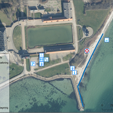 Her ser du en oversigt over de forskellige steder ved stranden.