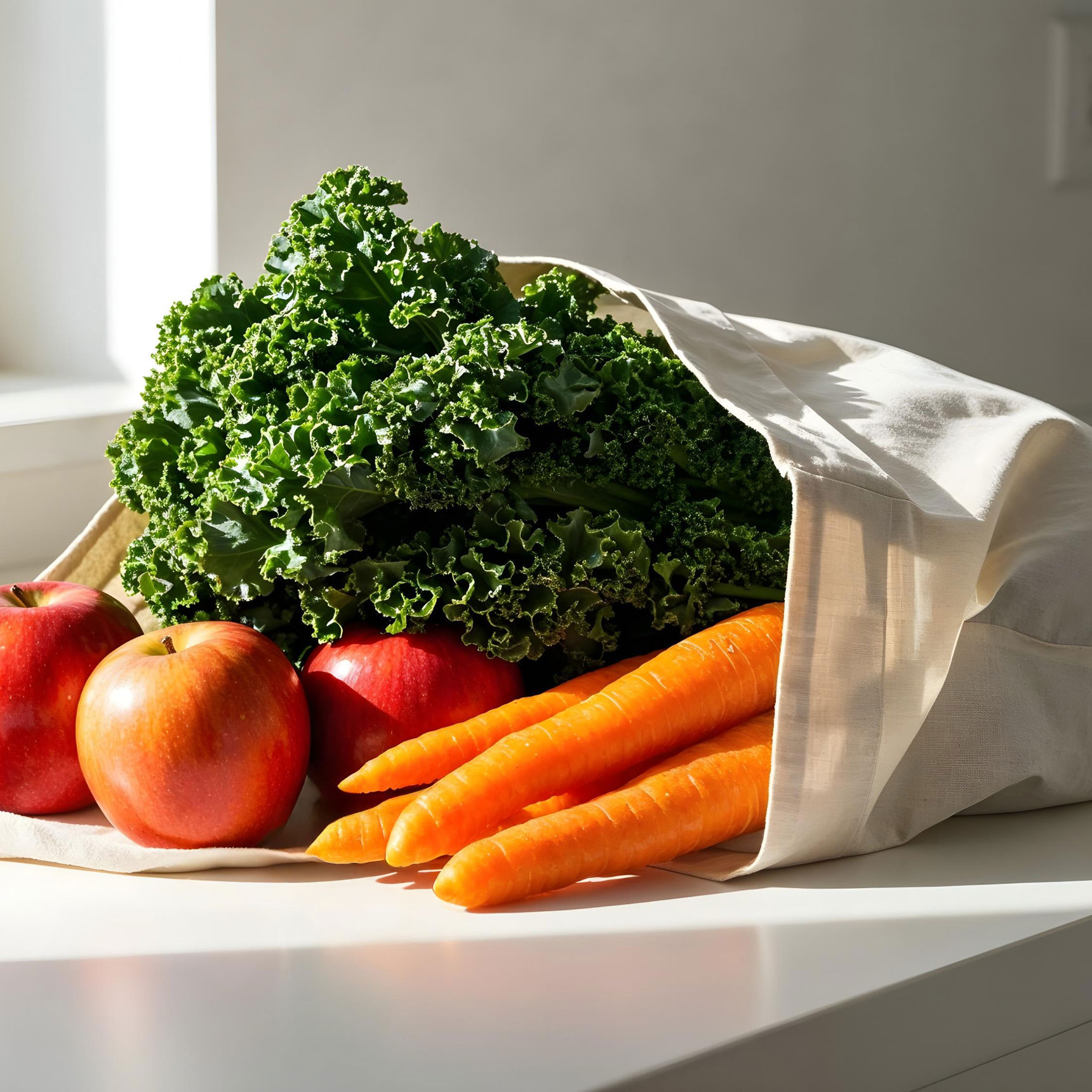 Pose med frisk frugt og grønt