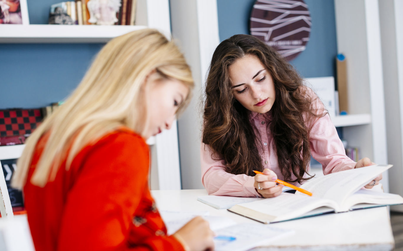 To kvinder kigger i notesbøger