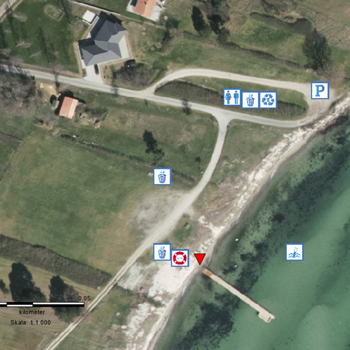 Her ser du en oversigt over de forskellige steder ved stranden.