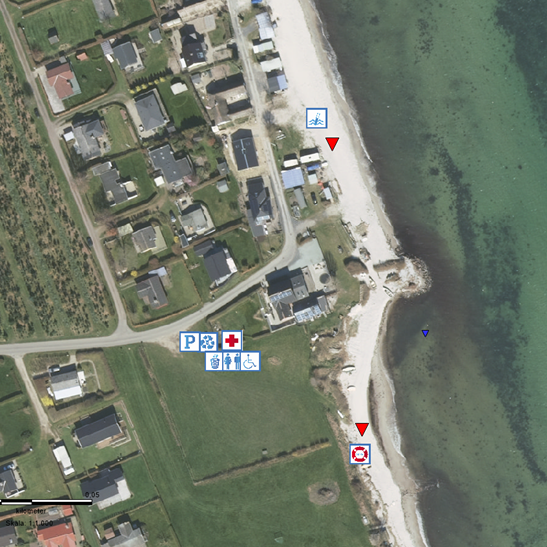 Her ser du en oversigt over de forskellige steder ved stranden.