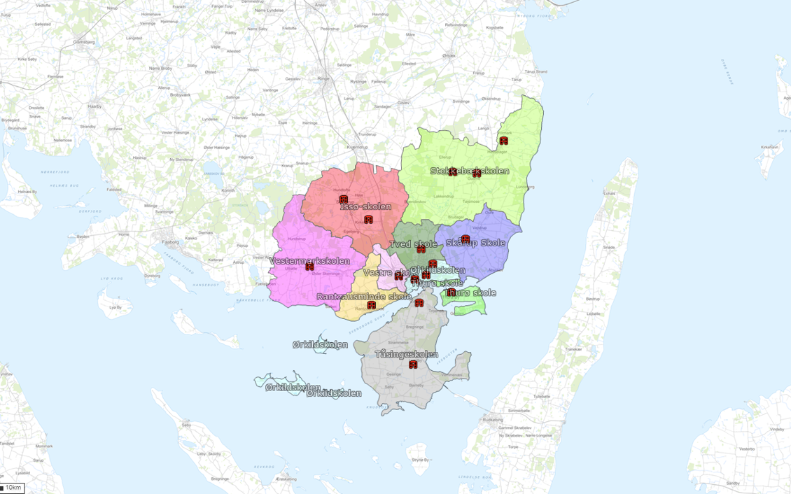 Overordnet kortoversigt over skoledistrikter