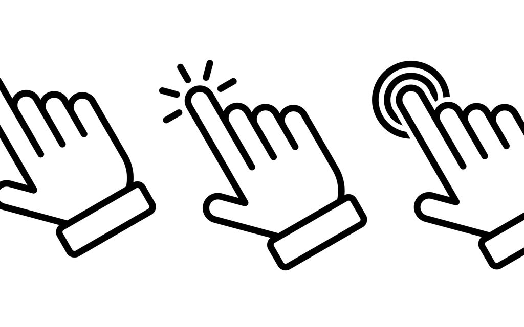 Tre hænder der trykker på et link