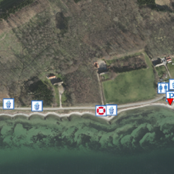 Her ser du en oversigt over de forskellige steder ved stranden.