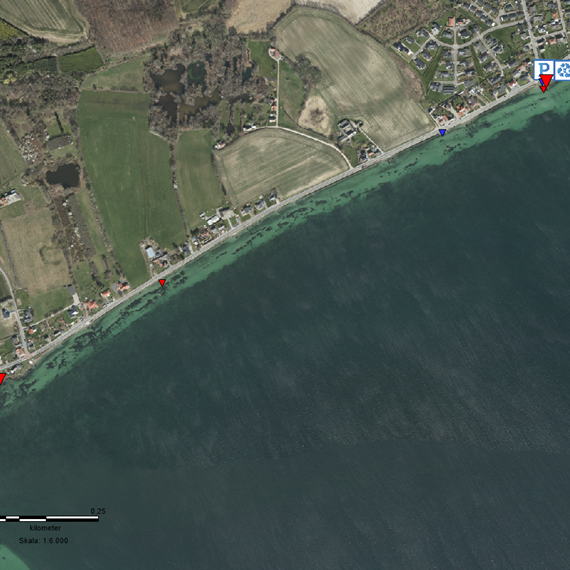 Her ser du en oversigt over de forskellige steder ved stranden.