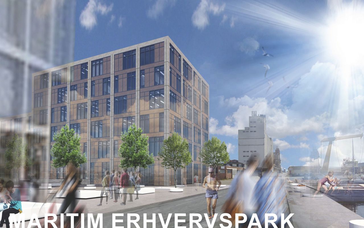 Skitse af kajområde der illustrerer udviklingen af Svendborg Havn