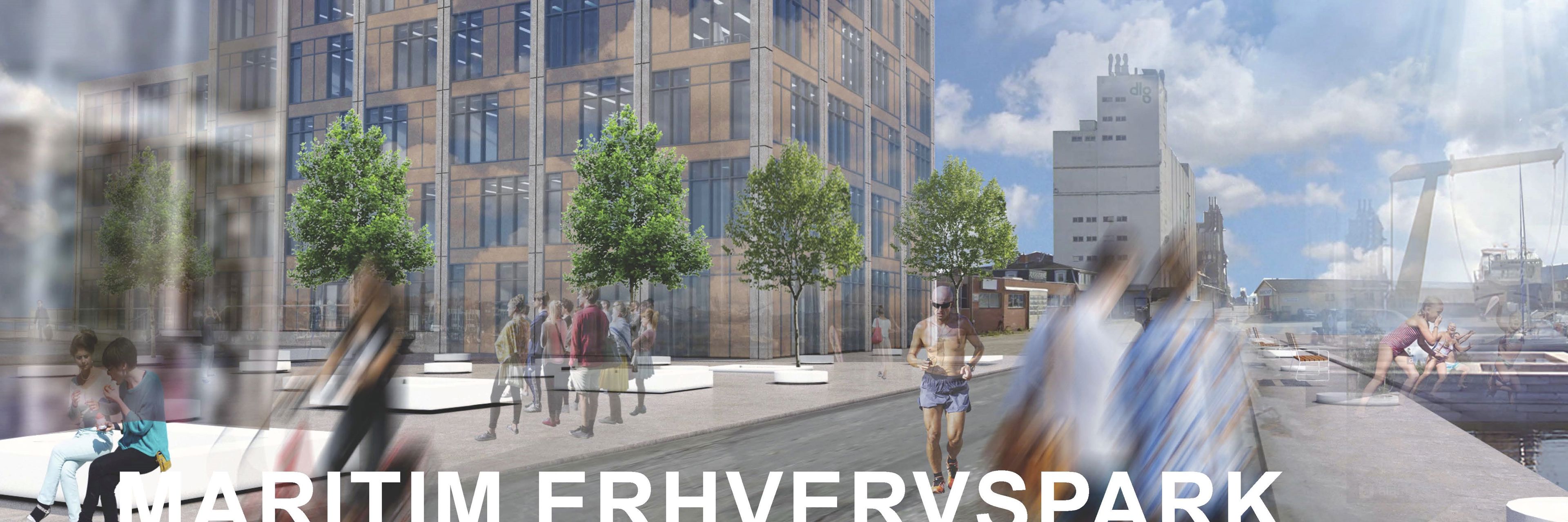 Skitse af kajområde der illustrerer udviklingen af Svendborg Havn