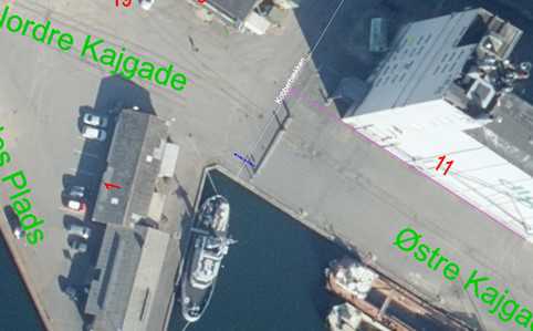 Kort over ledningens placering mellem Nordre og Østre Kajgade