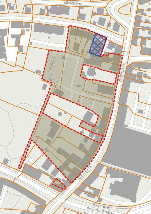 Kort over lokalplanens område og med markering af Dronningholmsvej 72