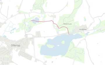 Projektstrækningen Syltemade Å øvre del vist med rødt på skærmkort