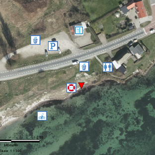 Her ser du en oversigt over de forskellige steder ved stranden.