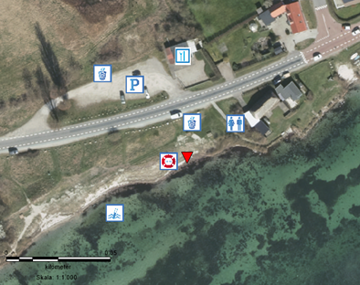 Her ser du en oversigt over de forskellige steder ved stranden.