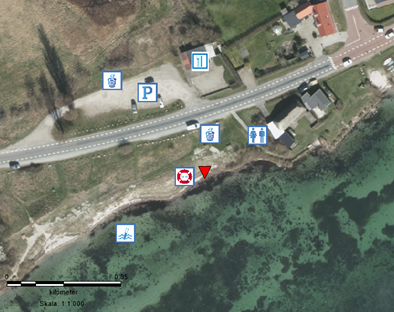 Her ser du en oversigt over de forskellige steder ved stranden.